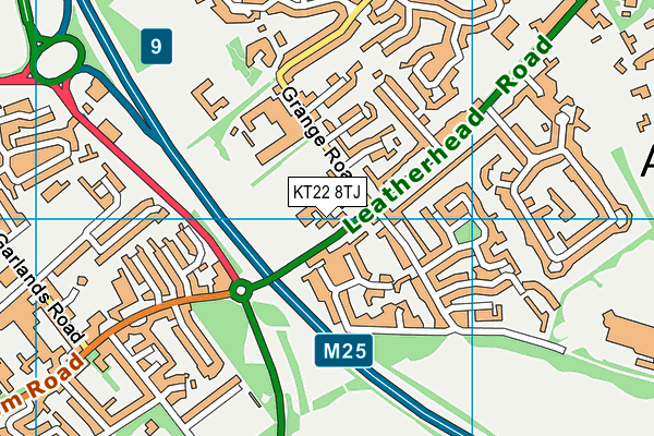 KT22 8TJ map - OS VectorMap District (Ordnance Survey)