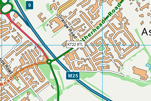 KT22 8TL map - OS VectorMap District (Ordnance Survey)