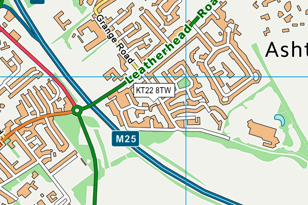KT22 8TW map - OS VectorMap District (Ordnance Survey)