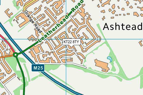 KT22 8TY map - OS VectorMap District (Ordnance Survey)