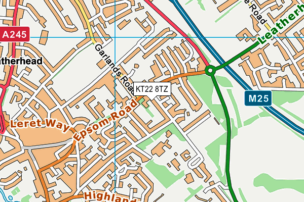 KT22 8TZ map - OS VectorMap District (Ordnance Survey)