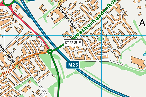 KT22 8UE map - OS VectorMap District (Ordnance Survey)