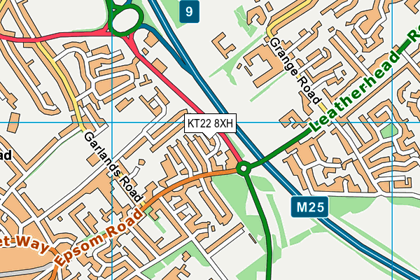 KT22 8XH map - OS VectorMap District (Ordnance Survey)