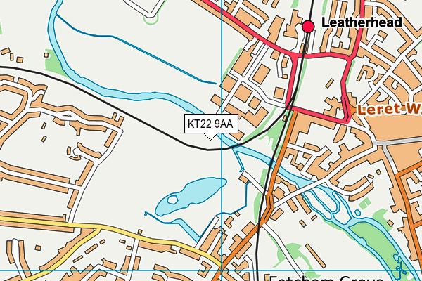 KT22 9AA map - OS VectorMap District (Ordnance Survey)