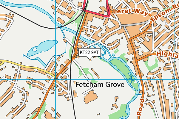 KT22 9AT map - OS VectorMap District (Ordnance Survey)