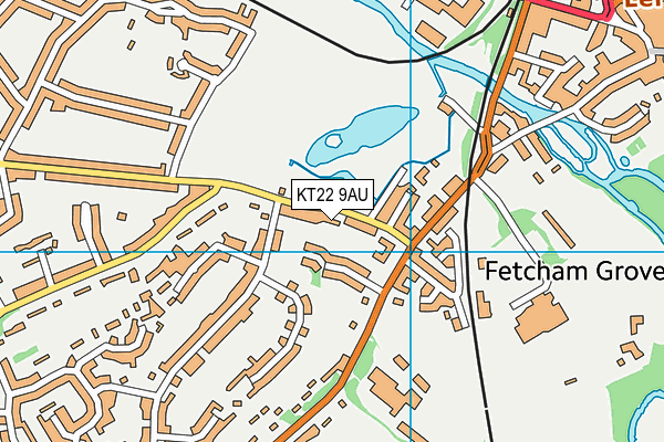 KT22 9AU map - OS VectorMap District (Ordnance Survey)