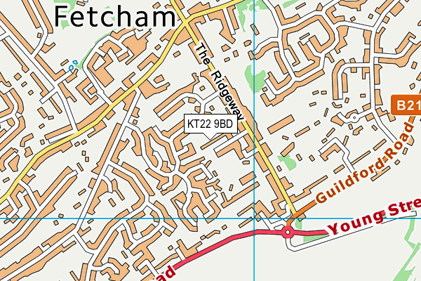 KT22 9BD map - OS VectorMap District (Ordnance Survey)