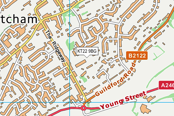 KT22 9BG map - OS VectorMap District (Ordnance Survey)