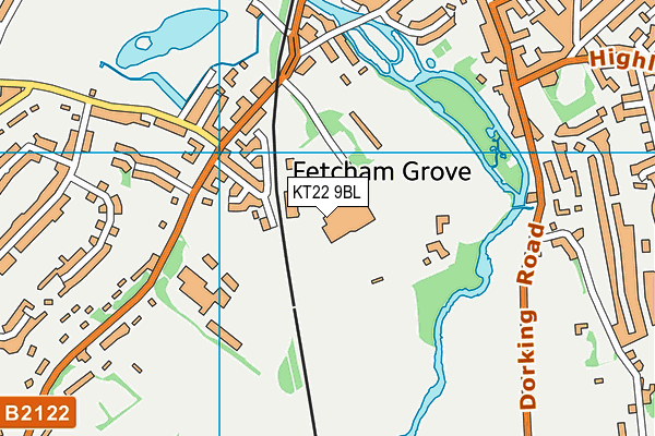 KT22 9BL map - OS VectorMap District (Ordnance Survey)