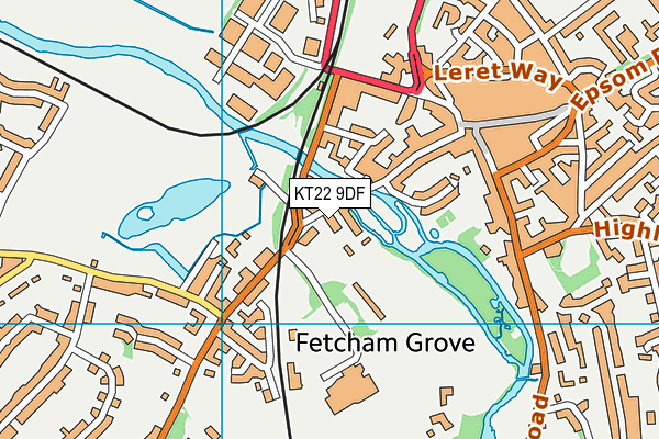 KT22 9DF map - OS VectorMap District (Ordnance Survey)