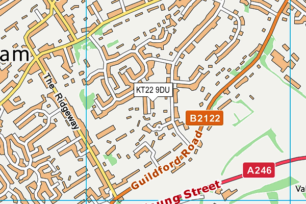 KT22 9DU map - OS VectorMap District (Ordnance Survey)