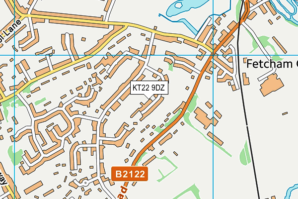 KT22 9DZ map - OS VectorMap District (Ordnance Survey)