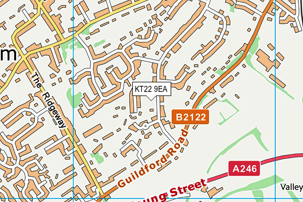 KT22 9EA map - OS VectorMap District (Ordnance Survey)