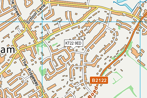 KT22 9ED map - OS VectorMap District (Ordnance Survey)