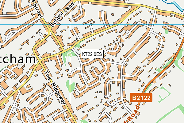 KT22 9ES map - OS VectorMap District (Ordnance Survey)