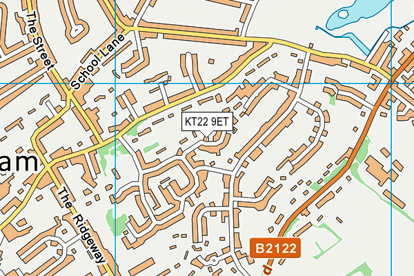 KT22 9ET map - OS VectorMap District (Ordnance Survey)