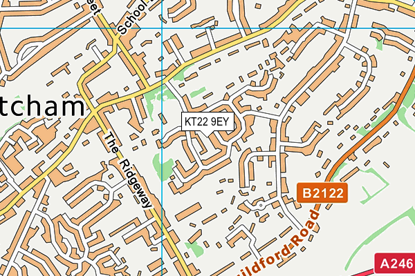 KT22 9EY map - OS VectorMap District (Ordnance Survey)