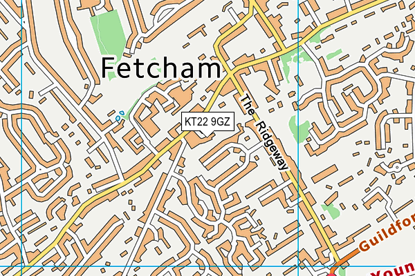 KT22 9GZ map - OS VectorMap District (Ordnance Survey)