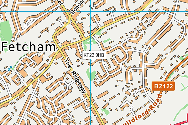 KT22 9HB map - OS VectorMap District (Ordnance Survey)