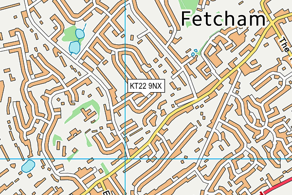 KT22 9NX map - OS VectorMap District (Ordnance Survey)