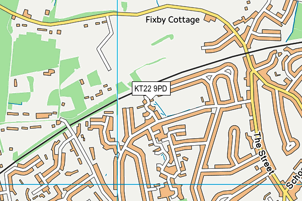 KT22 9PD map - OS VectorMap District (Ordnance Survey)