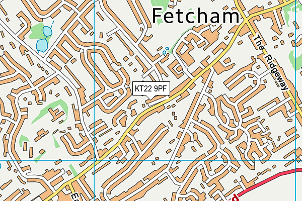 KT22 9PF map - OS VectorMap District (Ordnance Survey)
