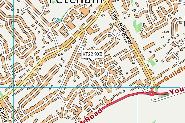 KT22 9XB map - OS VectorMap District (Ordnance Survey)