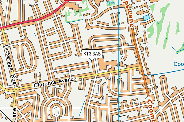 KT3 3AS map - OS VectorMap District (Ordnance Survey)