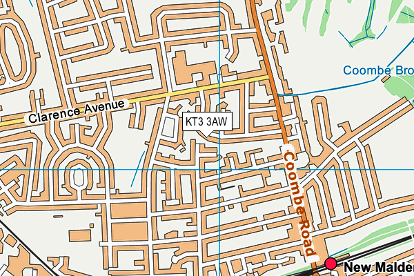 KT3 3AW map - OS VectorMap District (Ordnance Survey)