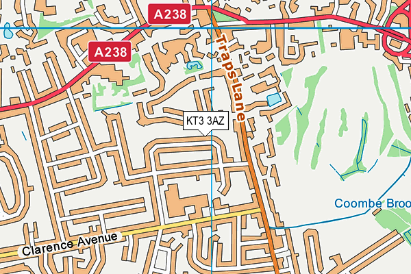 KT3 3AZ map - OS VectorMap District (Ordnance Survey)