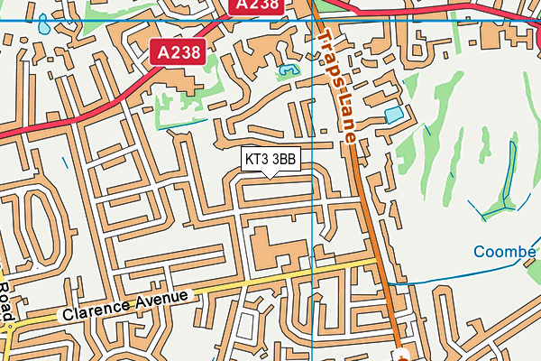 KT3 3BB map - OS VectorMap District (Ordnance Survey)
