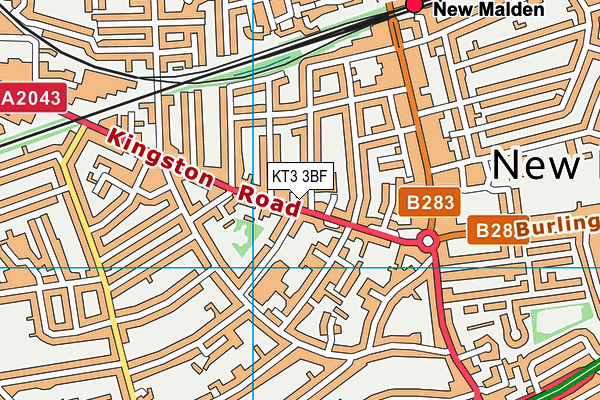KT3 3BF map - OS VectorMap District (Ordnance Survey)