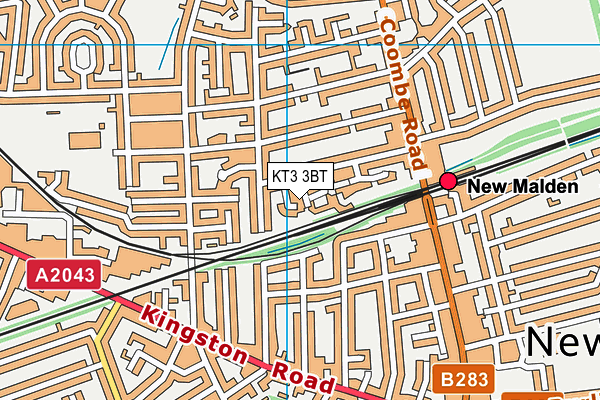 KT3 3BT map - OS VectorMap District (Ordnance Survey)