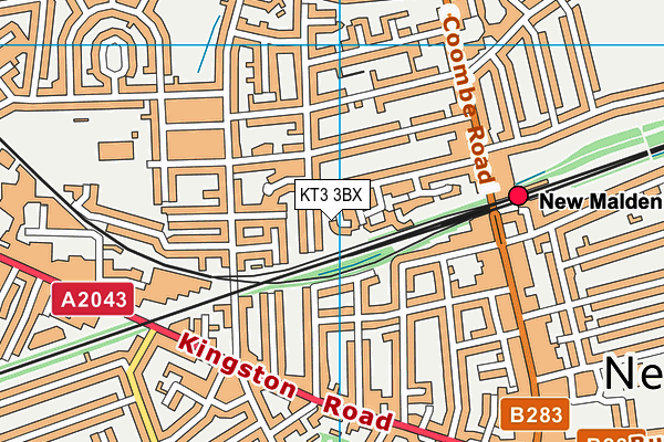KT3 3BX map - OS VectorMap District (Ordnance Survey)