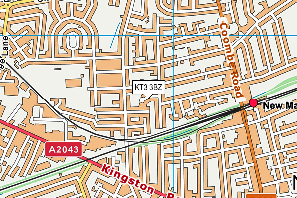 KT3 3BZ map - OS VectorMap District (Ordnance Survey)