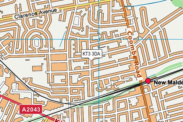 KT3 3DA map - OS VectorMap District (Ordnance Survey)