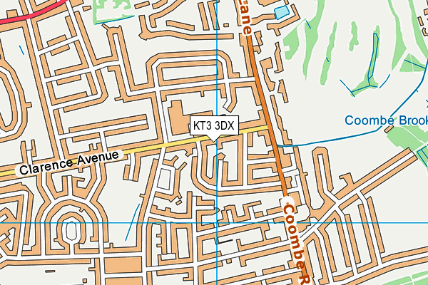KT3 3DX map - OS VectorMap District (Ordnance Survey)