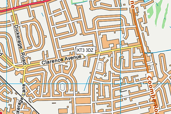 KT3 3DZ map - OS VectorMap District (Ordnance Survey)