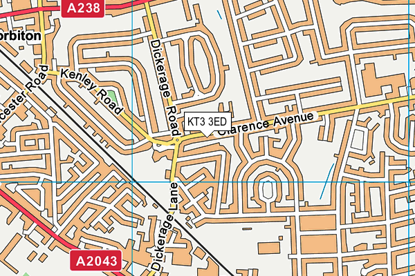 KT3 3ED map - OS VectorMap District (Ordnance Survey)