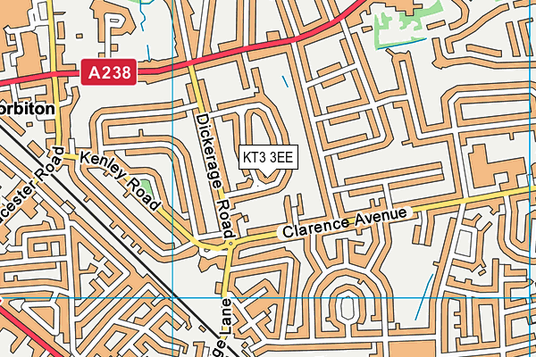 KT3 3EE map - OS VectorMap District (Ordnance Survey)