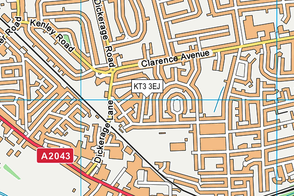 KT3 3EJ map - OS VectorMap District (Ordnance Survey)