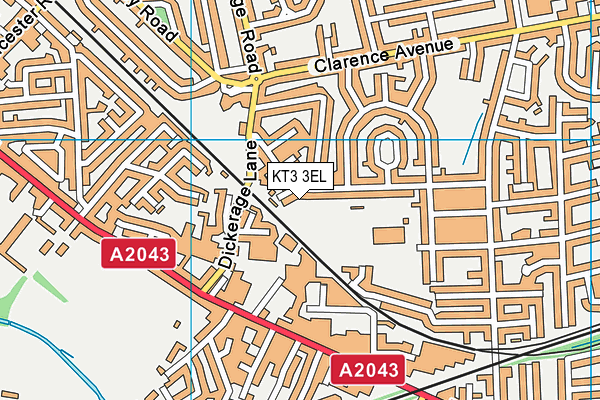 KT3 3EL map - OS VectorMap District (Ordnance Survey)