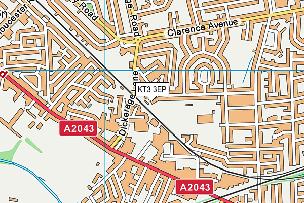 KT3 3EP map - OS VectorMap District (Ordnance Survey)