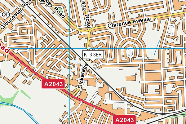 KT3 3ER map - OS VectorMap District (Ordnance Survey)