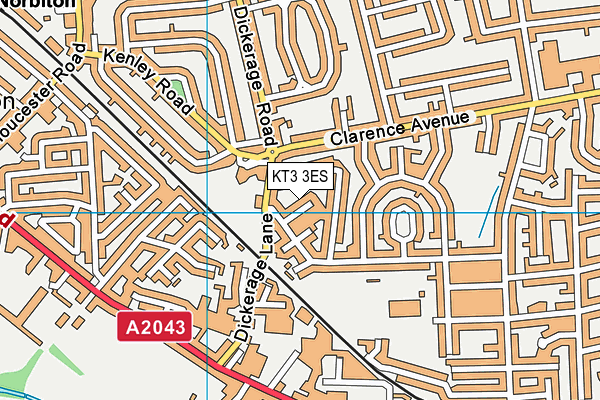KT3 3ES map - OS VectorMap District (Ordnance Survey)