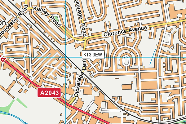 KT3 3EW map - OS VectorMap District (Ordnance Survey)