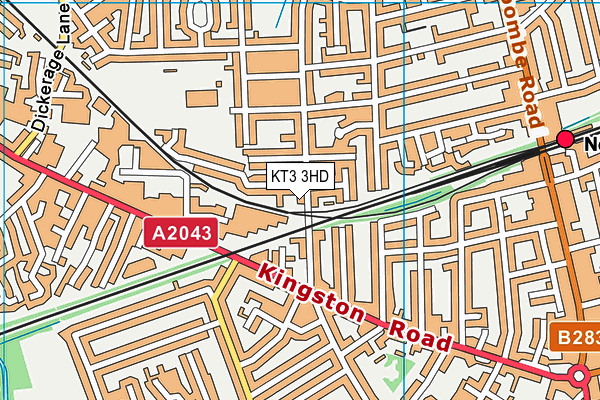 KT3 3HD map - OS VectorMap District (Ordnance Survey)