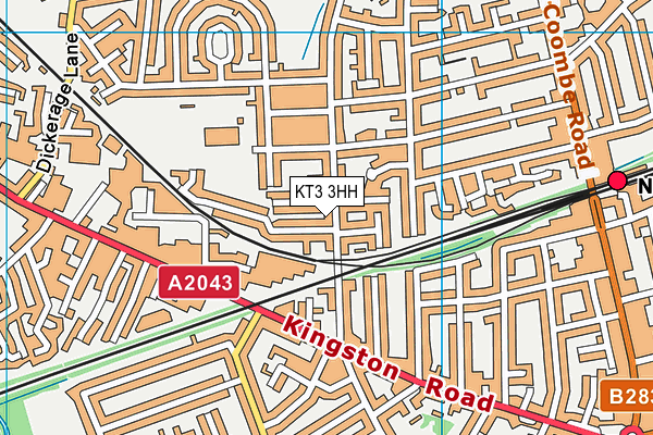 KT3 3HH map - OS VectorMap District (Ordnance Survey)