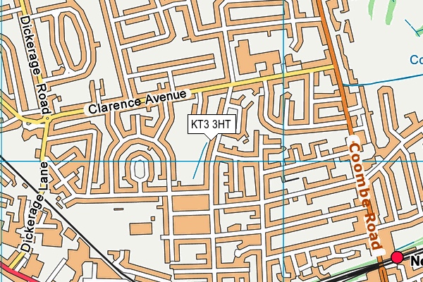 KT3 3HT map - OS VectorMap District (Ordnance Survey)
