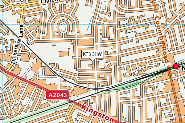 KT3 3HW map - OS VectorMap District (Ordnance Survey)
